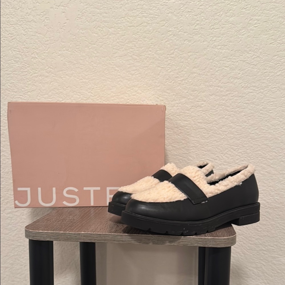 Cream and Black Chunky Sole Loafers